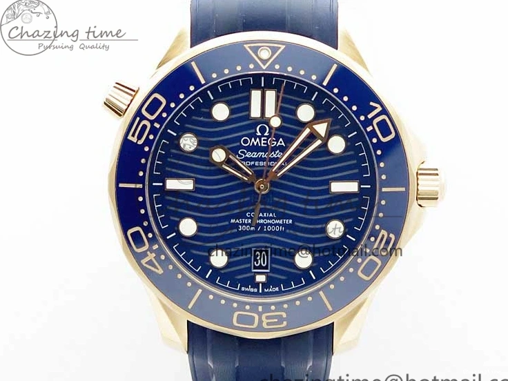 0411 2018 Seamaster Diver 300M RG Blue Ceramic VSF 1:1 Best Edition Blue Dial on Blue Rubber Strap A WeatherProof 7914